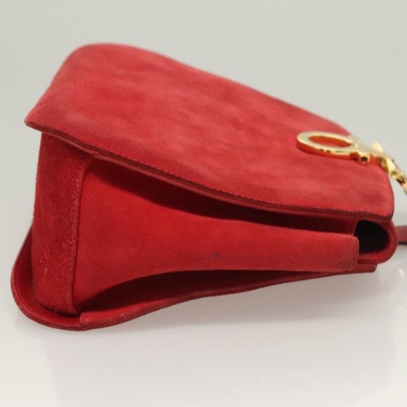 Salvatore Ferragamo Gancini Shoulder Bag Suede Red Gold Auth - Picture 4 of 16